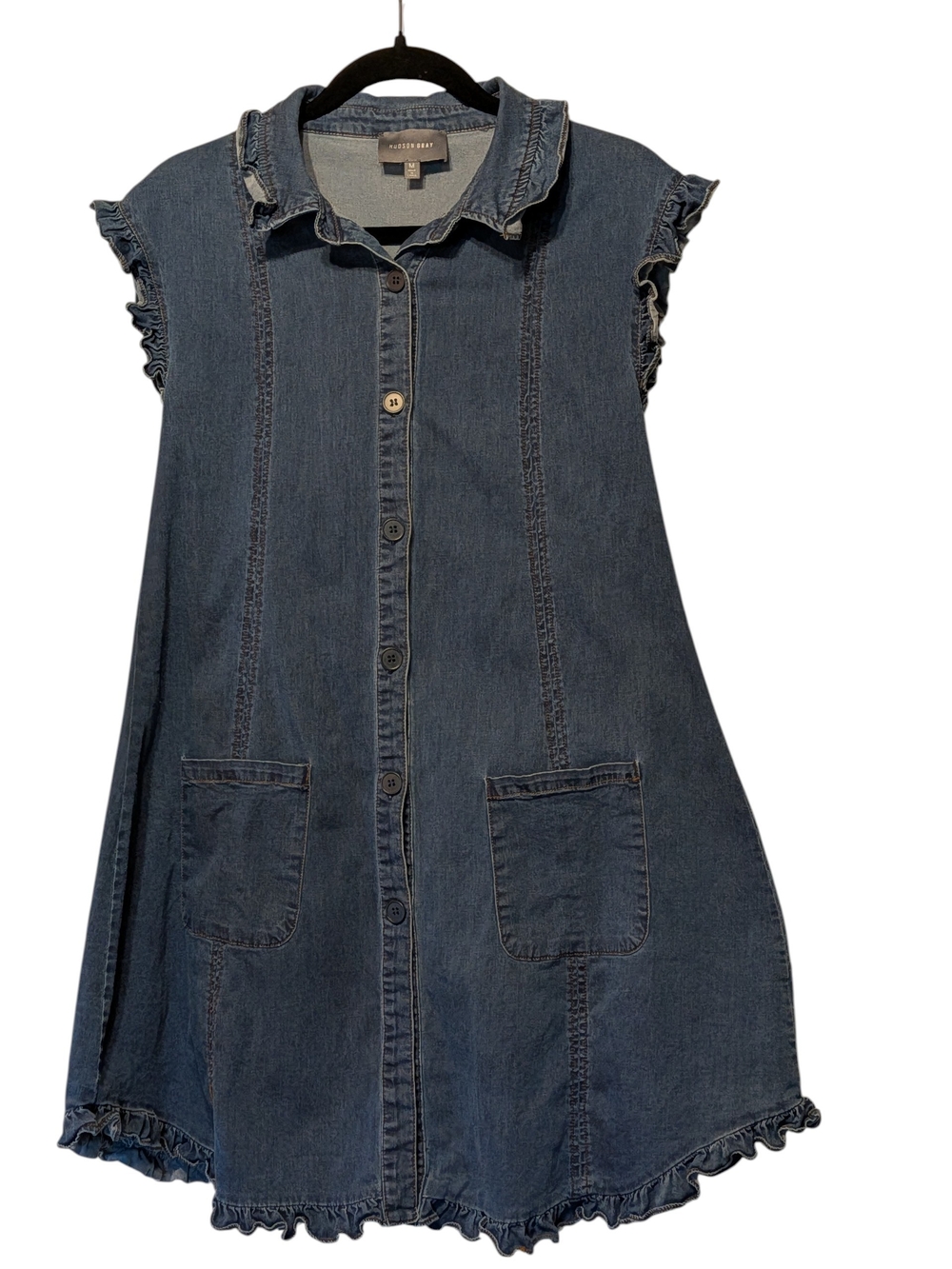 Hudson Dark Blue Denim Midi Dress with Ruffle Details Size Medium